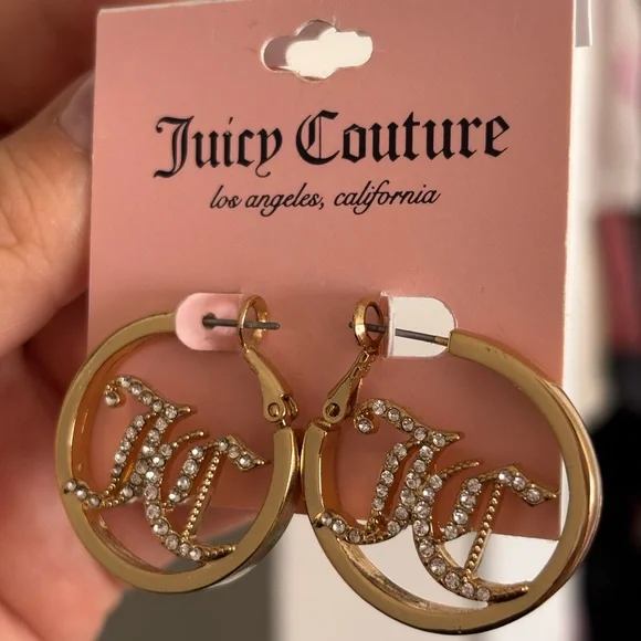 Juicy Couture Gold and Silver Logo Hoop Earrings - Picture 1 of 1